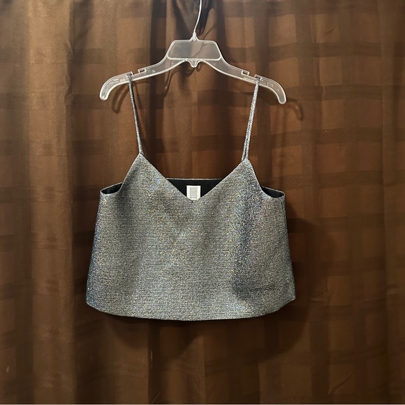 Rosie Assoulin Silver Metallic V-Neck Sleeveless Crop Top size small - Picture 4 of 7